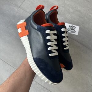 Hermès Bouncing Sneakers Dark Blue Orange Leather