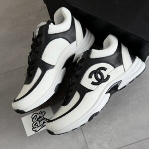 Chanel Trainers White Black White Leather