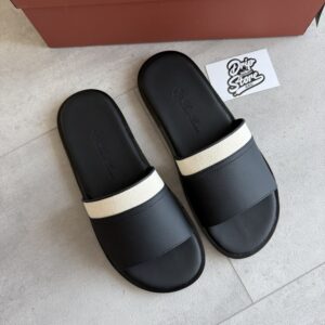 Loro Piana Slipper Black Beige Leather