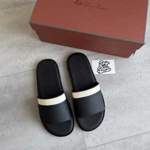 Loro Piana Slipper Black Beige Leather