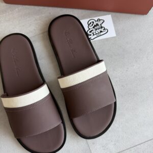 Loro Piana Slipper Brown Beige Leather